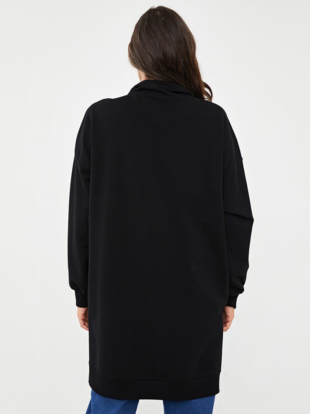 Суитчър с дълъг ръкав и яка тип фуния за жени с цветен блок-4