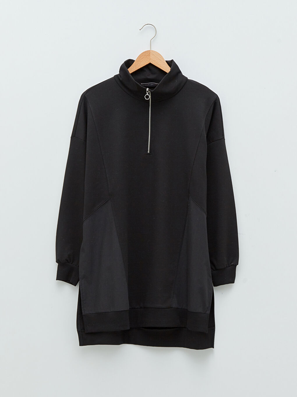 Суитчър с дълъг ръкав и яка тип фуния за жени с цветен блок-5