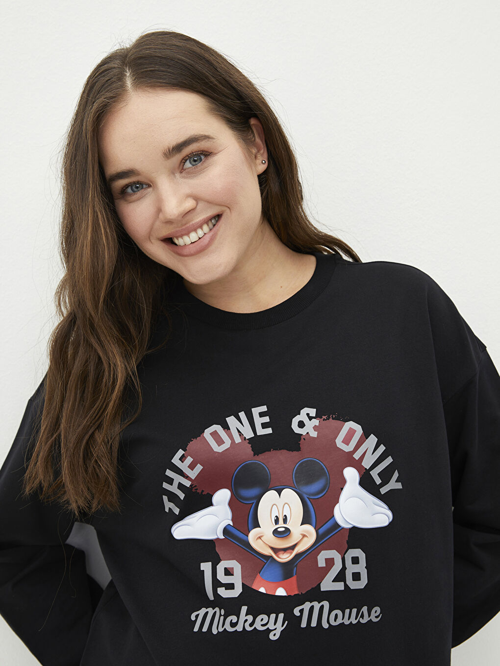 Crew Neck Mickey Mouse Printed Long Sleeve Maternity Sweatshirt-1