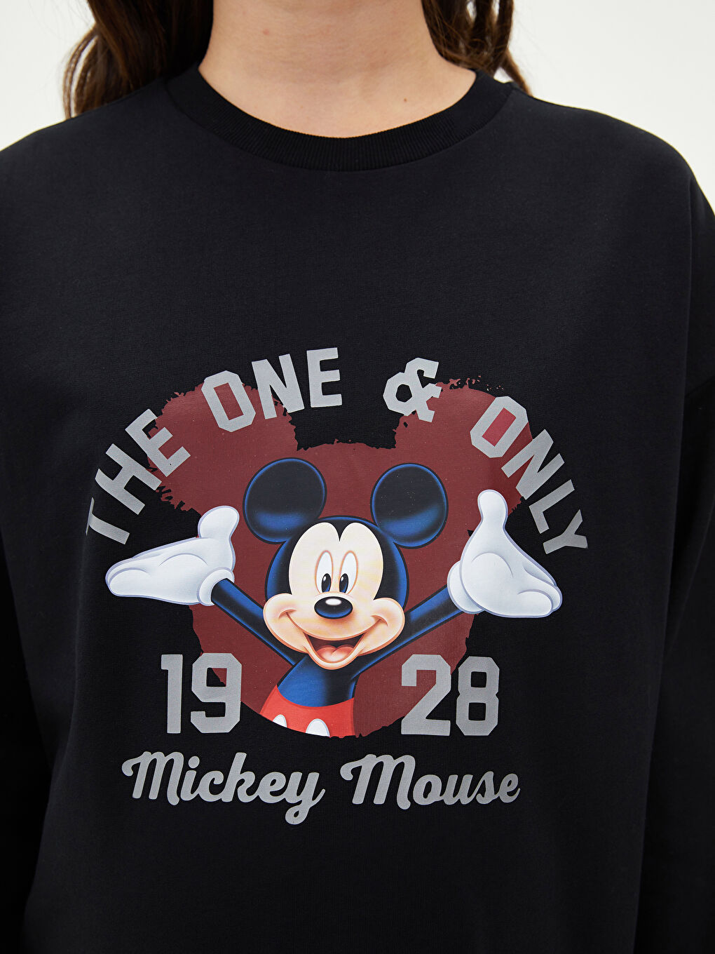 Crew Neck Mickey Mouse Printed Long Sleeve Maternity Sweatshirt-3