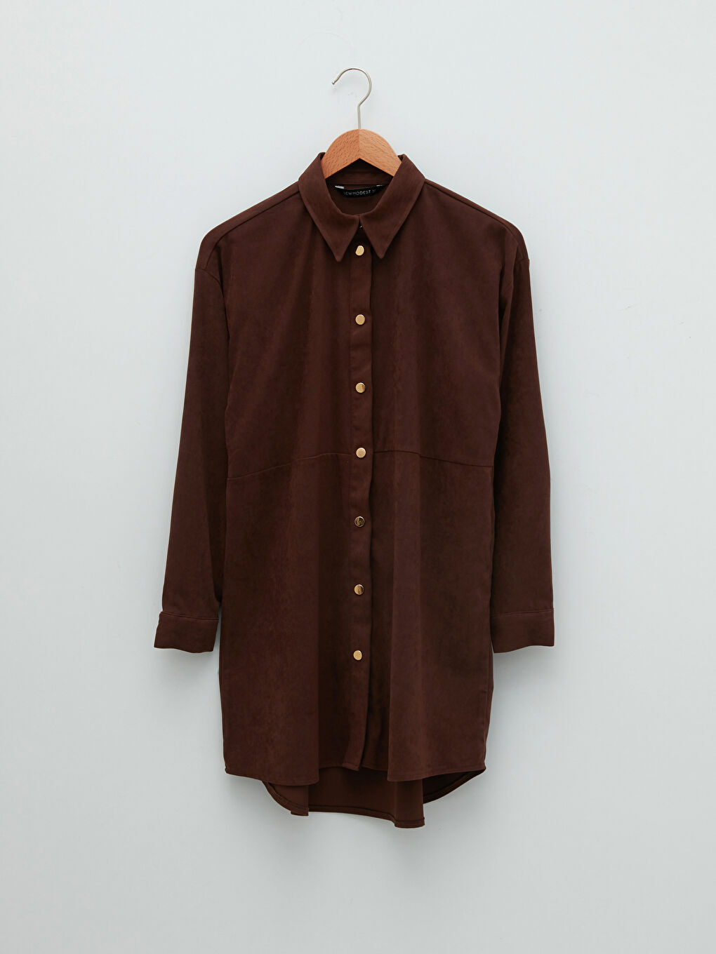 Tunique en chemise unie à manches longues surdimensionnée en suède pour femmes-5