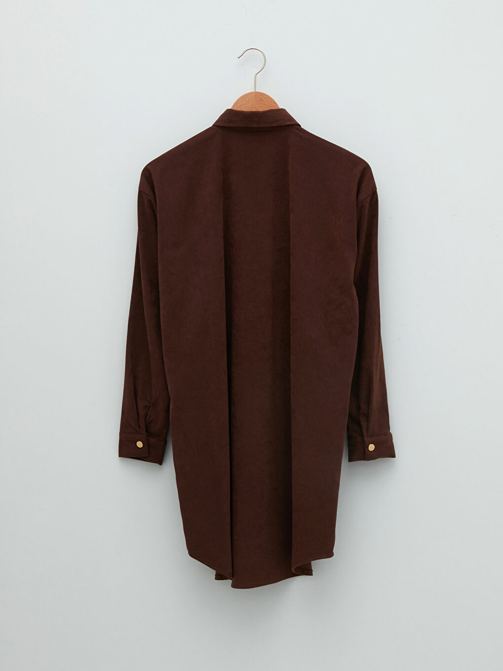 Tunique en chemise unie à manches longues surdimensionnée en suède pour femmes-6