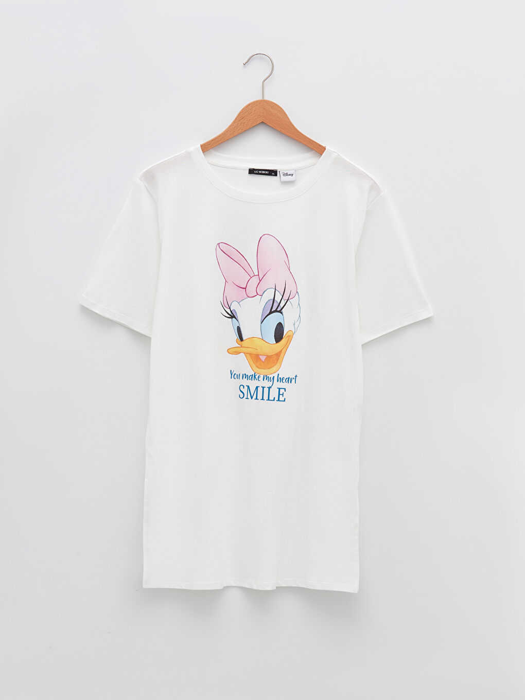 LC WAIKIKI Ekru Büyük Beden Bisiklet Yaka Daisy Duck Baskılı Kısa Kollu Pamuklu Kadın Tişört - 5