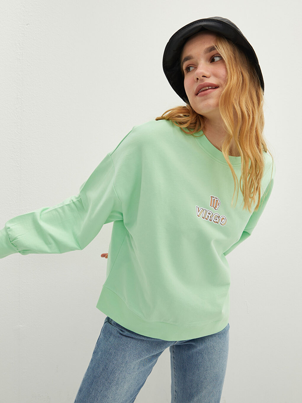 Rundhalsausschnitt Bedruckt Langarm Damen Sweatshirt