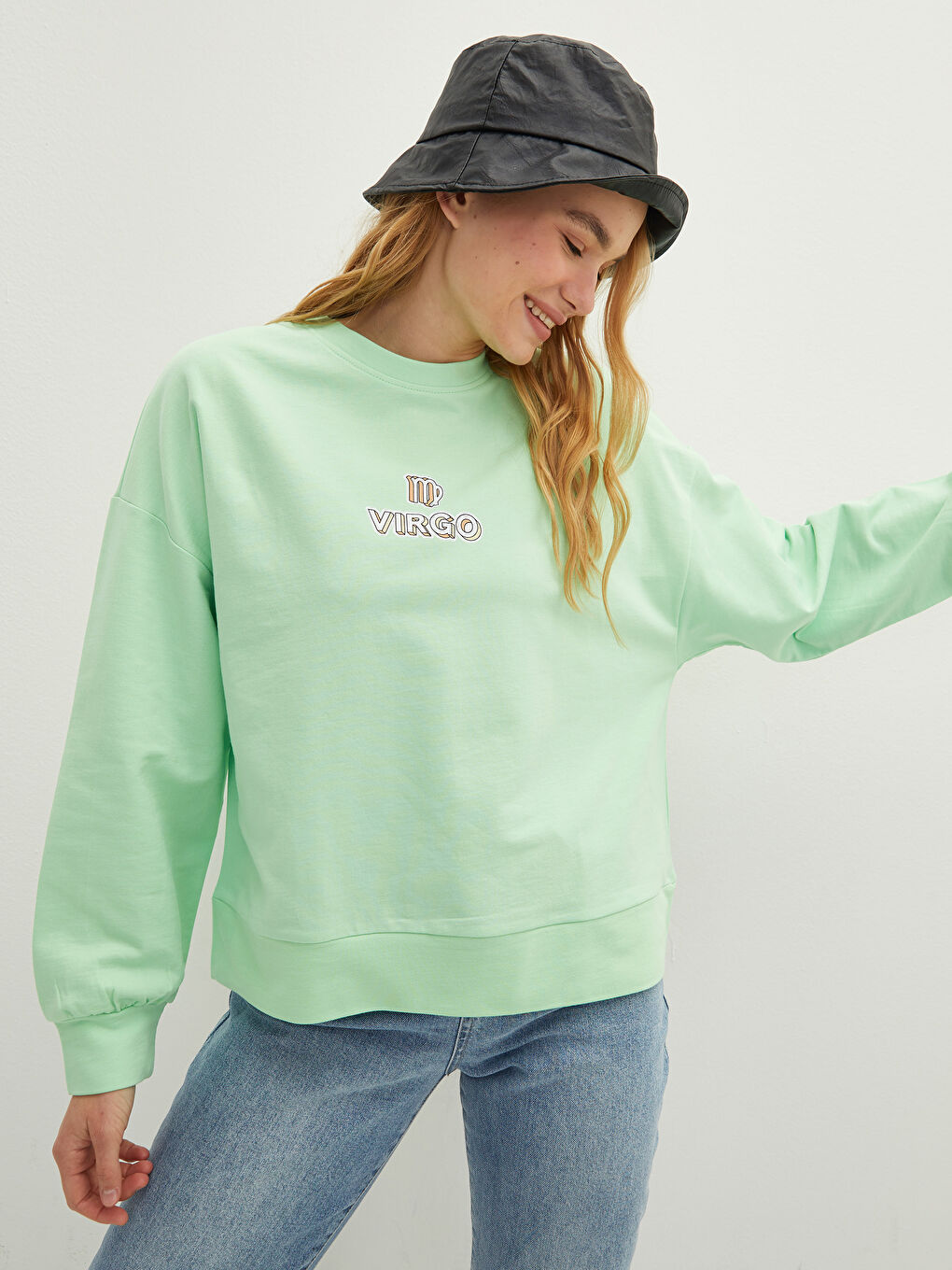Rundhalsausschnitt Bedruckt Langarm Damen Sweatshirt-1