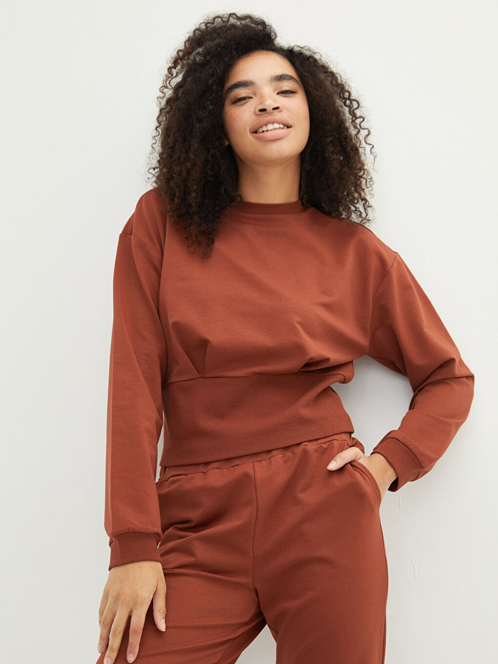 LCW Vision Rundhalsausschnitt Schlicht Langarm Damen-Sweatshirt -W1K990Z8-KYS