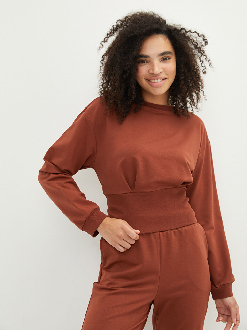 LCW Vision Rundhalsausschnitt Schlicht Langarm Damen-Sweatshirt -W1K990Z8-KYS
