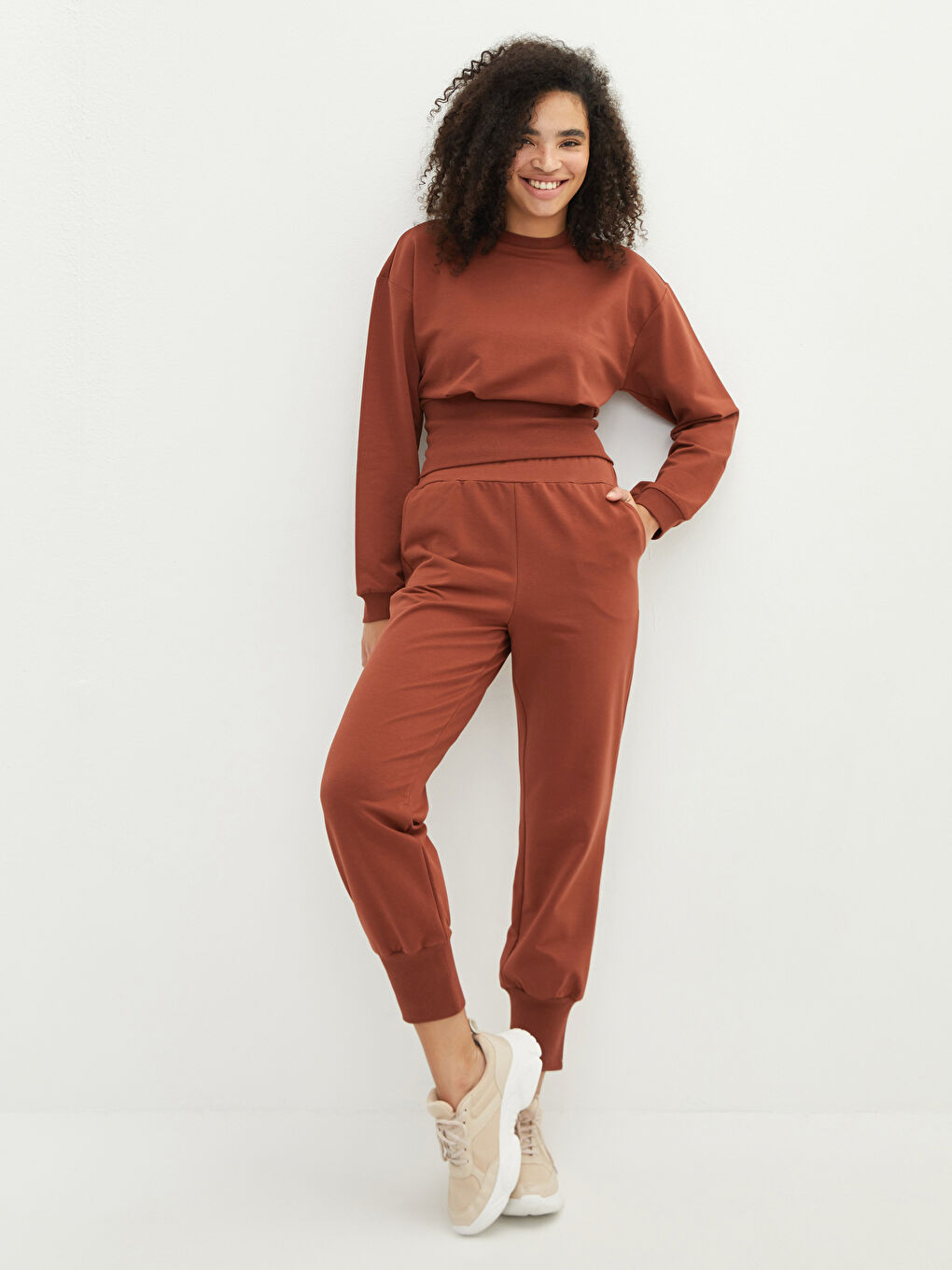 LCW Vision Rundhalsausschnitt Schlicht Langarm Damen-Sweatshirt -W1K990Z8-KYS