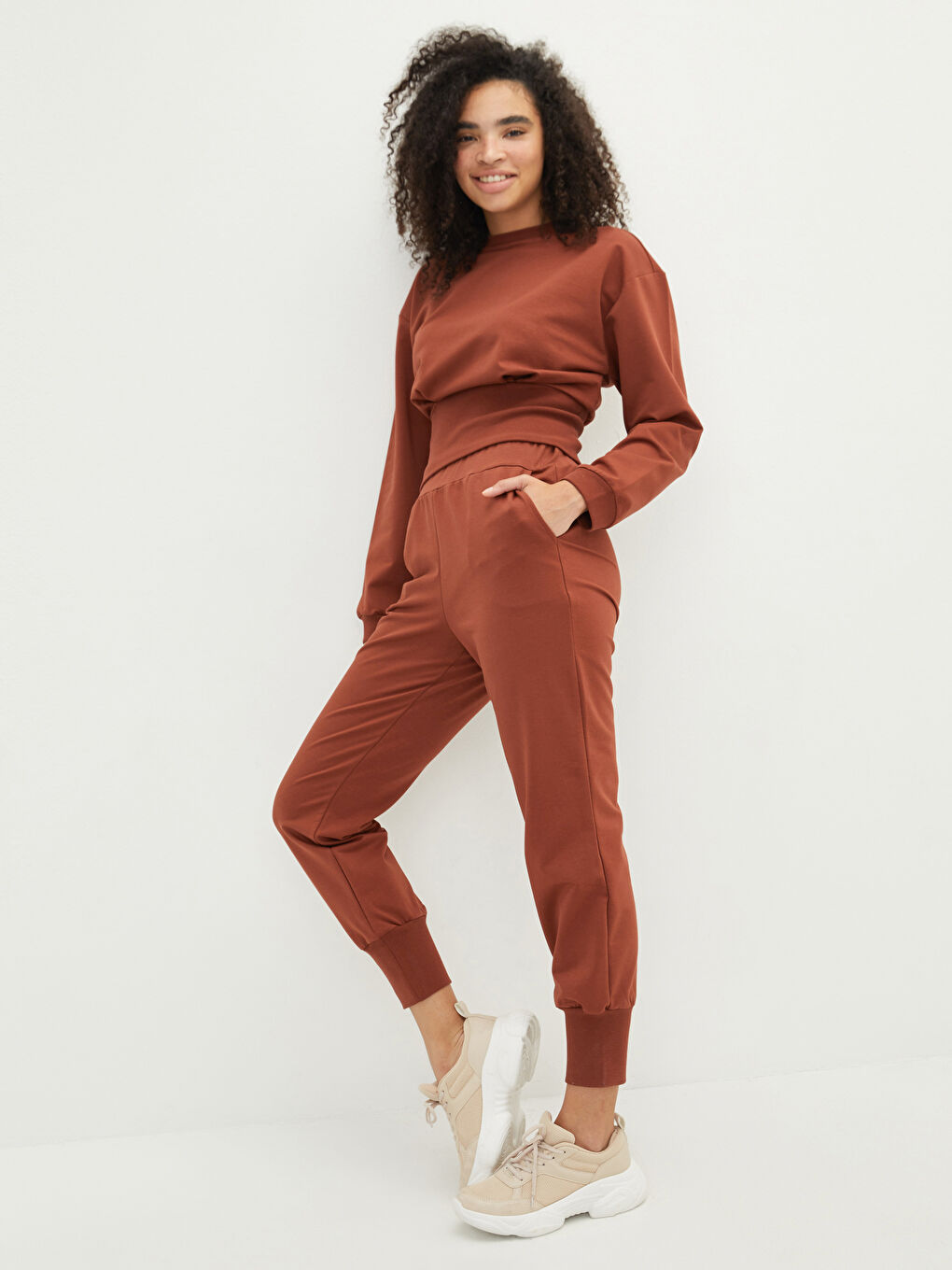 LCW Vision Rundhalsausschnitt Schlicht Langarm Damen-Sweatshirt -W1K990Z8-KYS