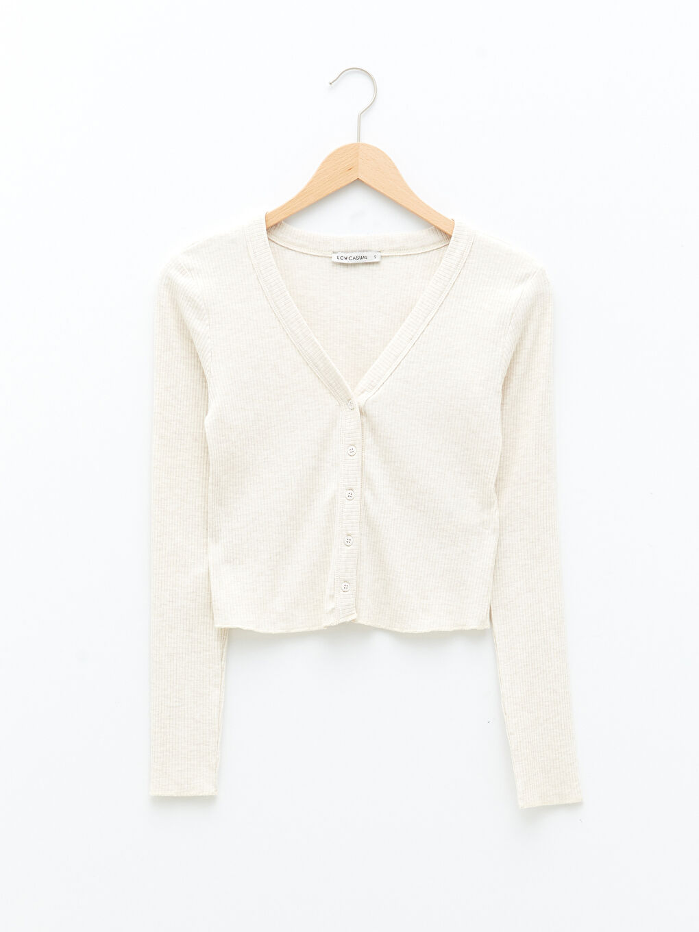 V-Neck Flat Long Sleeve Camisole Fabric Women Cardigan-4