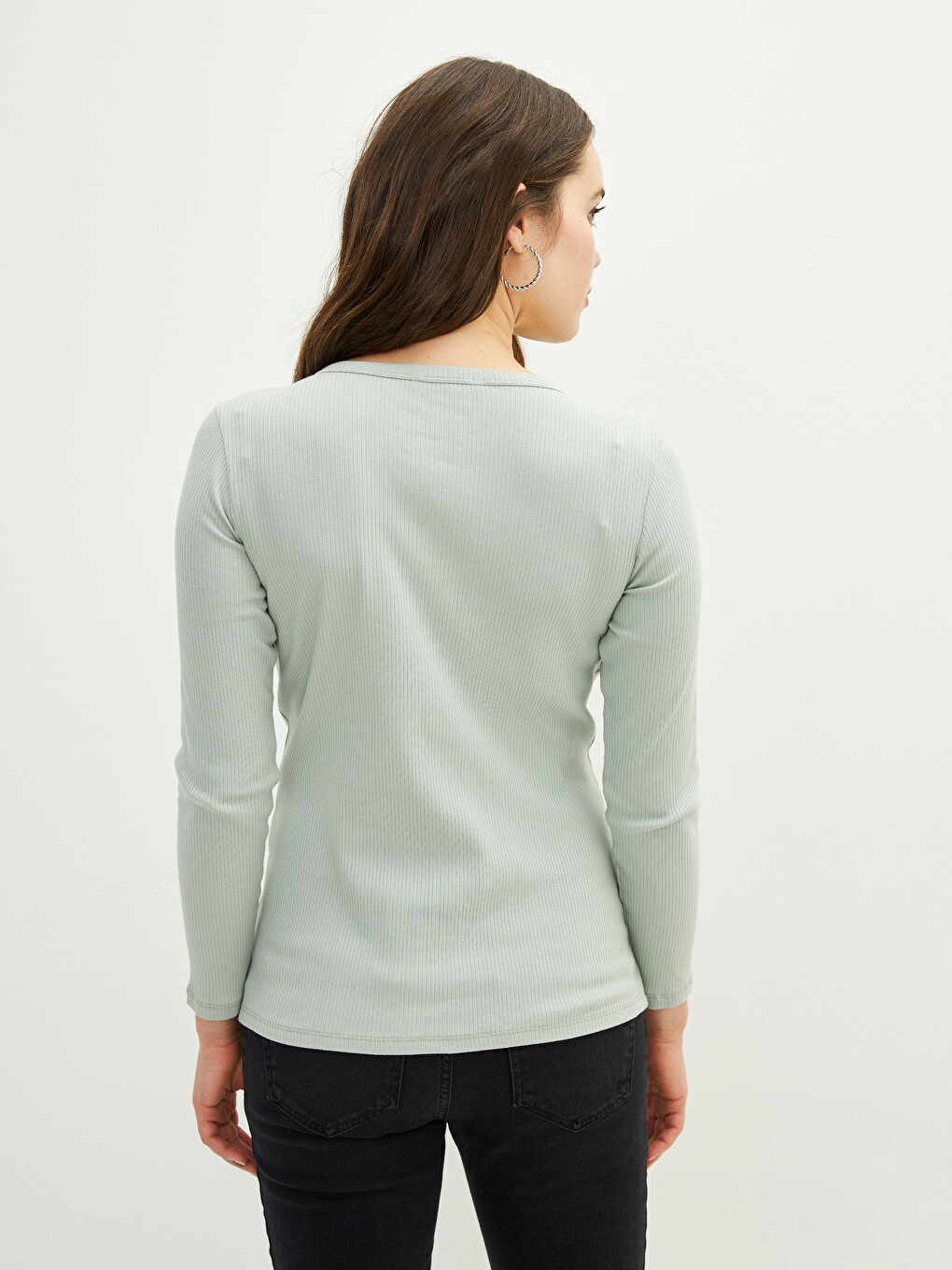 V-neck Plain Long Sleeve Cotton Maternity T-shirt-5