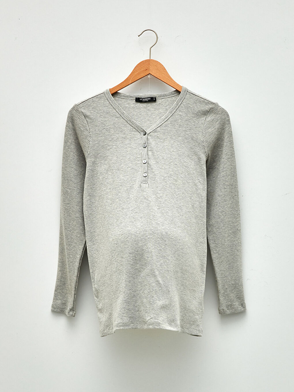 V Neck Plain Long Sleeve Maternity T-Shirt-5