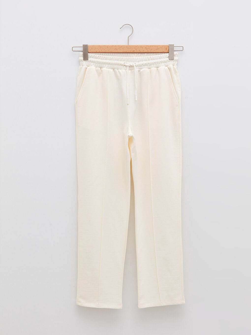 Ekru Beli Lastikli Cep Detaylı Kadın Eşofman Altı-5