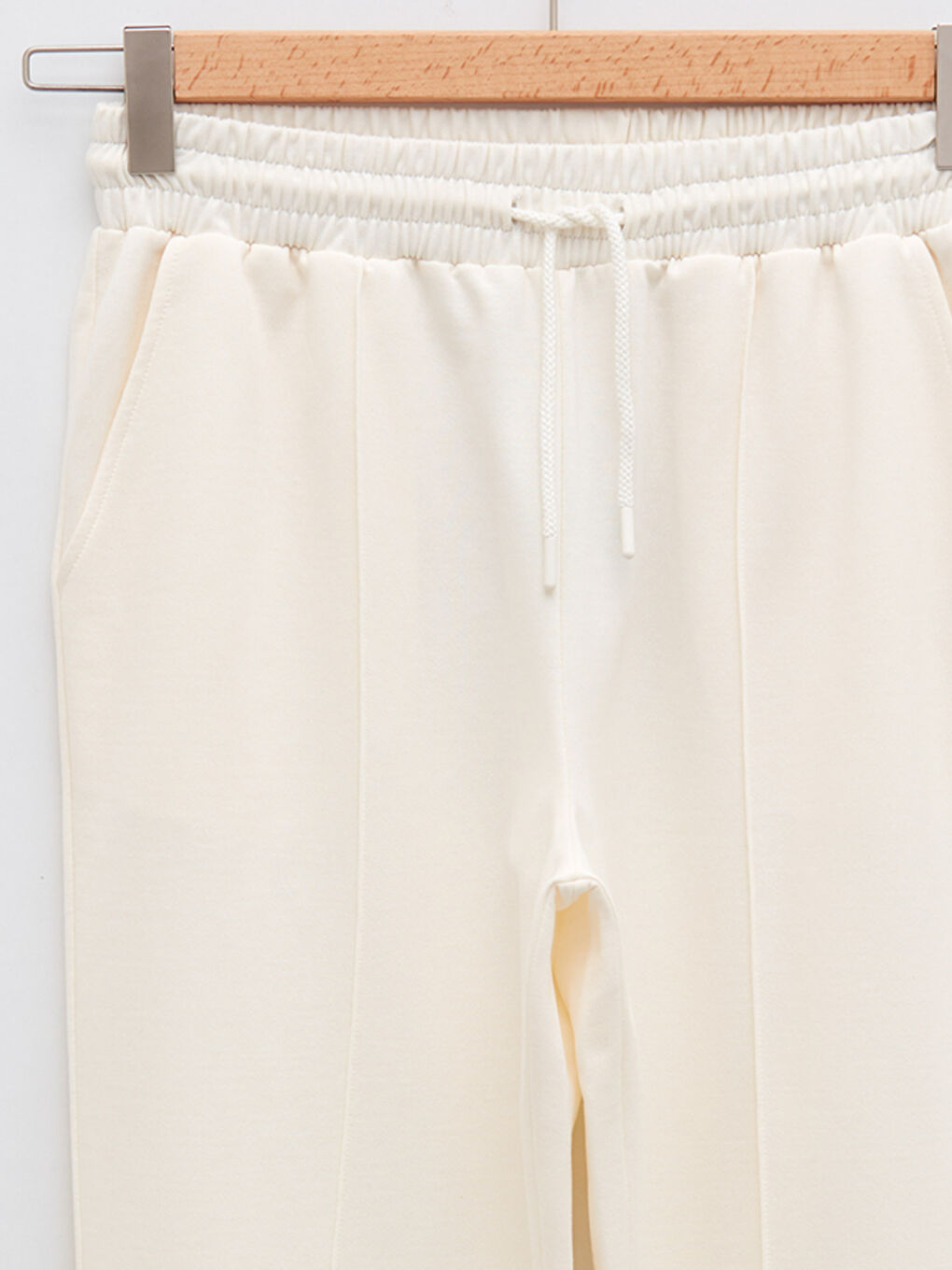 Ekru Beli Lastikli Cep Detaylı Kadın Eşofman Altı-7