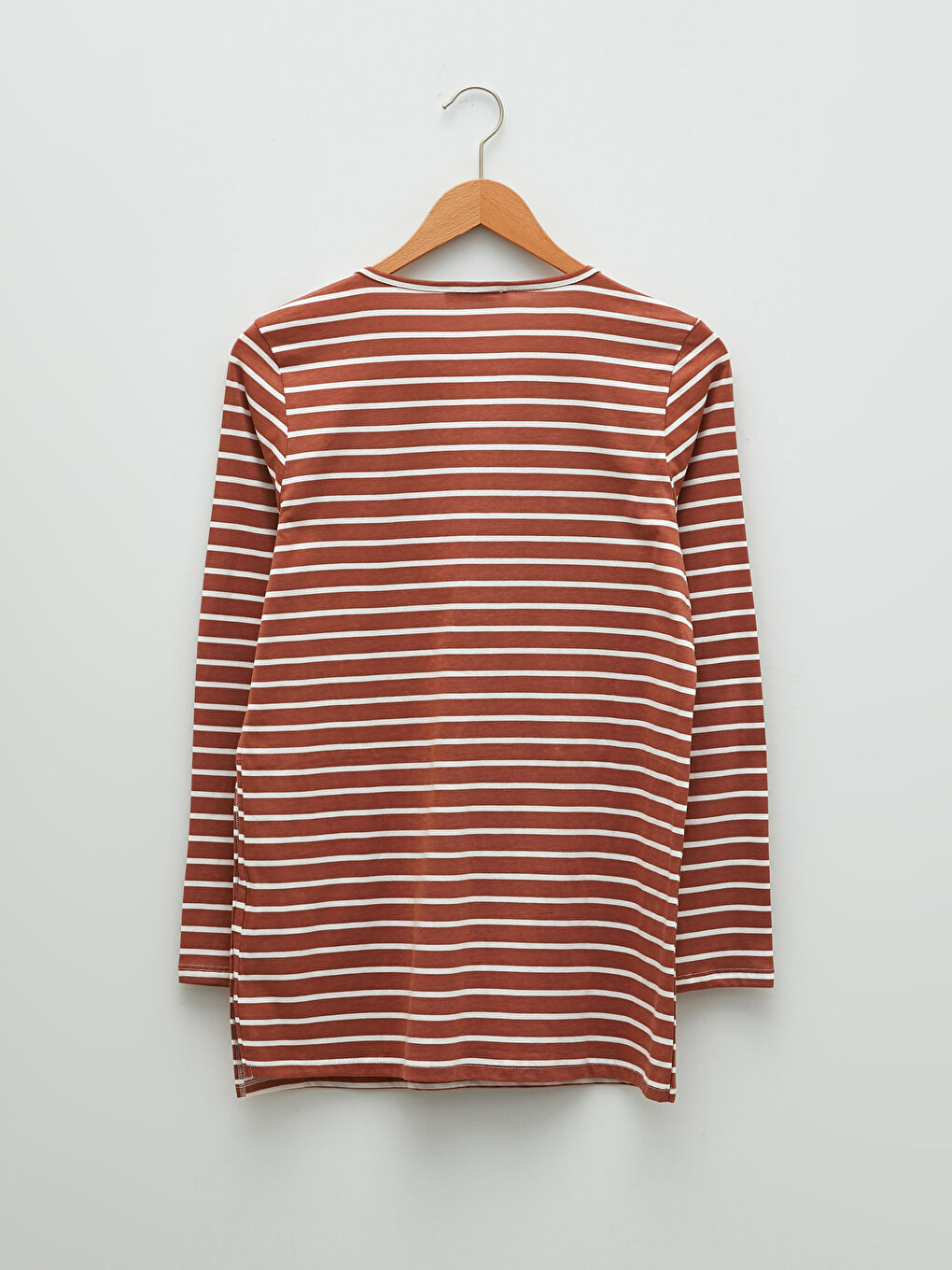 Kahverengi Bisiklet Yaka Çizgili Uzun Kollu Pamuklu Hamile Tişört-6