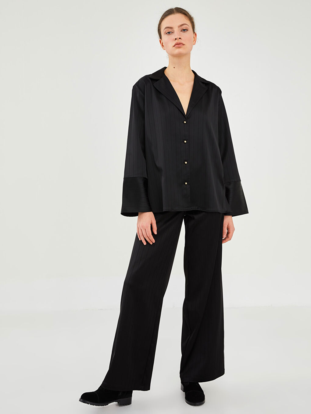 LCW Vision Plain Long Sleeve Oversize Satin Women's Shirt -W1KA22Z8-CVL