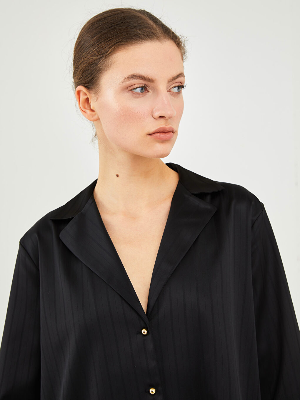 LCW Vision Plain Long Sleeve Oversize Satin Women's Shirt -W1KA22Z8-CVL