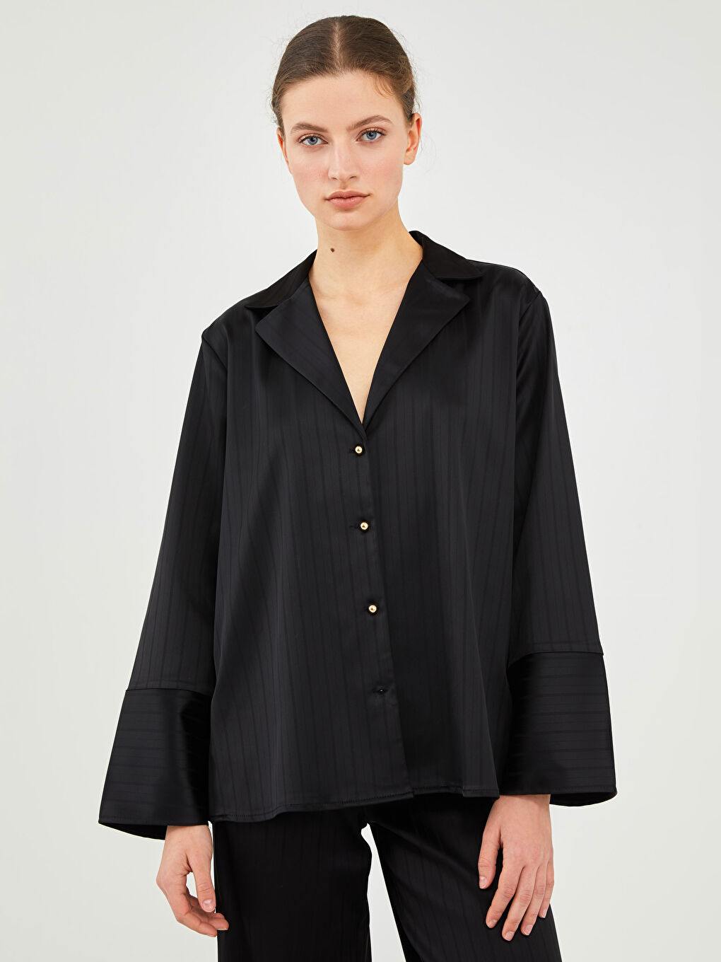 LCW Vision Plain Long Sleeve Oversize Satin Women's Shirt -W1KA22Z8-CVL