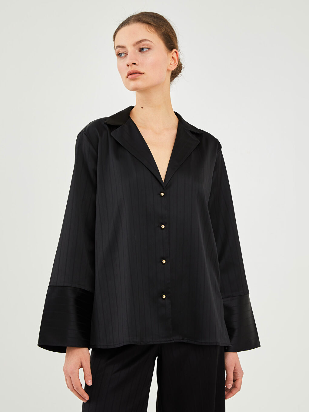 LCW Vision Plain Long Sleeve Oversize Satin Women's Shirt -W1KA22Z8-CVL