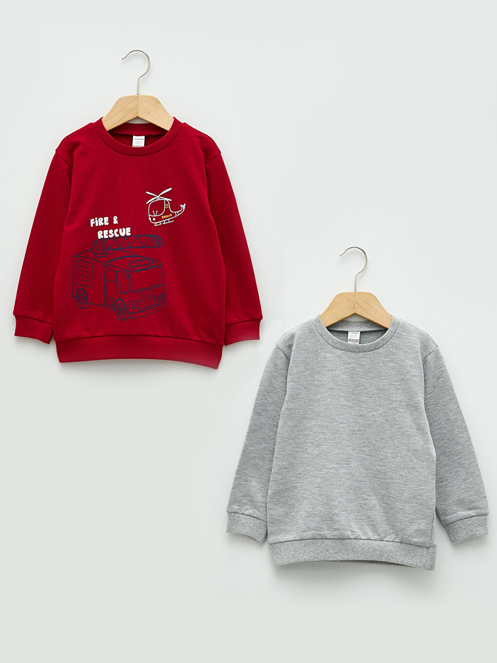 Kırmızı Bisiklet Yaka Uzun Kollu Erkek Bebek Sweatshirt 2'li