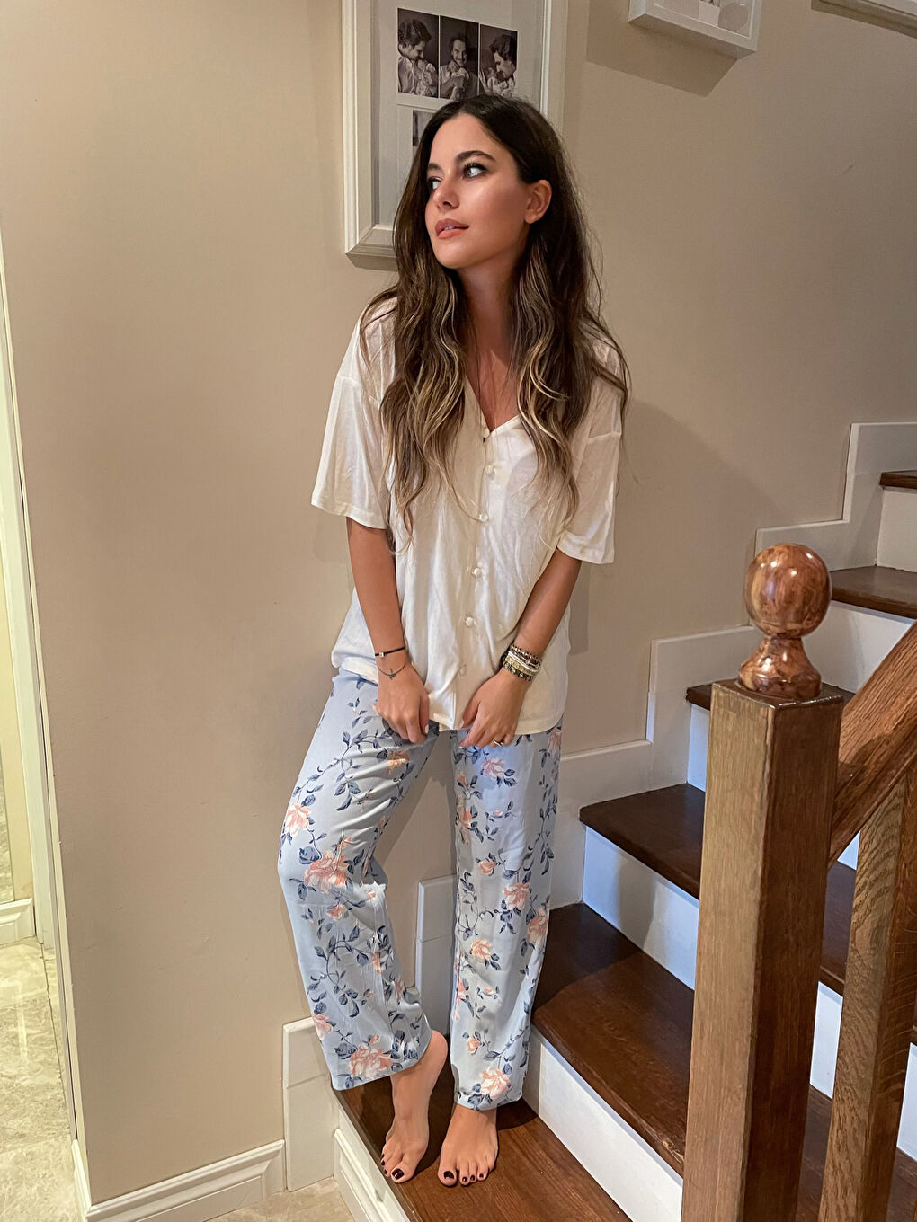 Petite V-Neck Floral Viscose Women's Pajamas Set