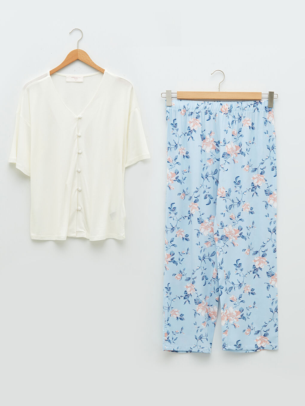 Petite V-Neck Floral Viscose Women's Pajamas Set-5