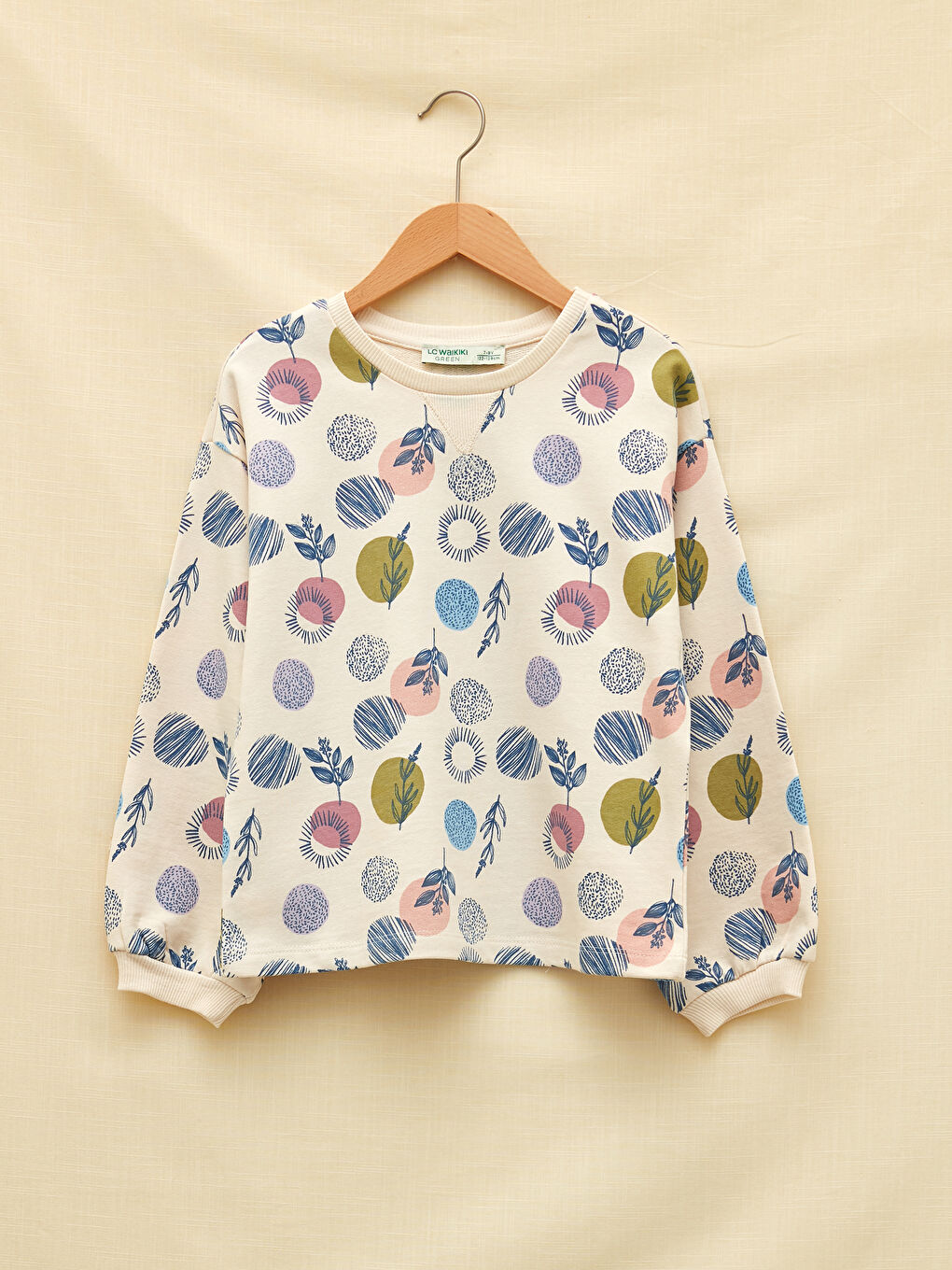 Crew Neck Printed Long Sleeve Girls' Sweatshirt