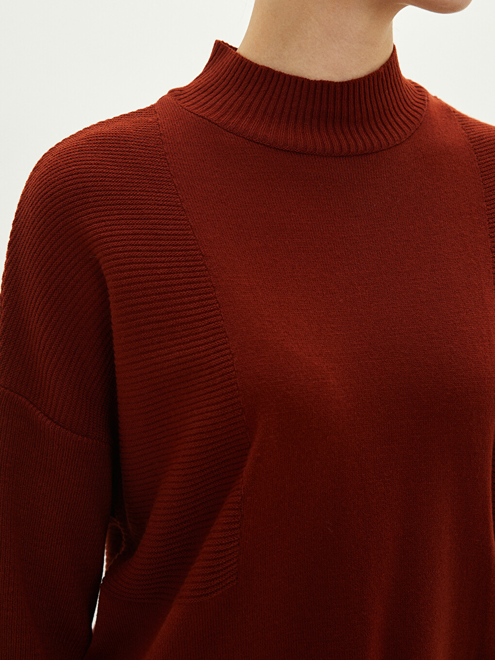 Half Turtleneck Patterned Long Sleeve Oversize Women's Knitwear Tunic-3