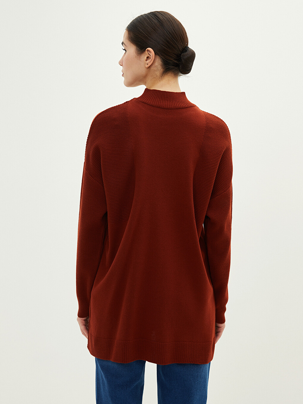 Half Turtleneck Patterned Long Sleeve Oversize Women's Knitwear Tunic-4