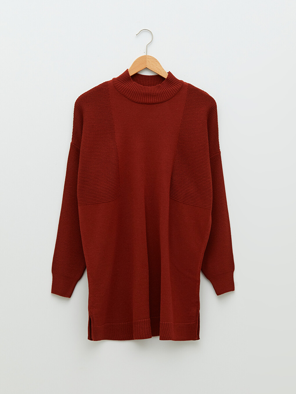 Half Turtleneck Patterned Long Sleeve Oversize Women's Knitwear Tunic-5