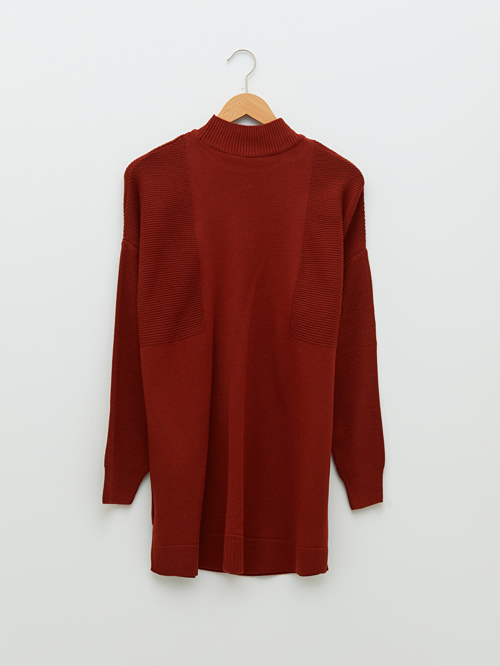 Half Turtleneck Patterned Long Sleeve Oversize Women's Knitwear Tunic-6