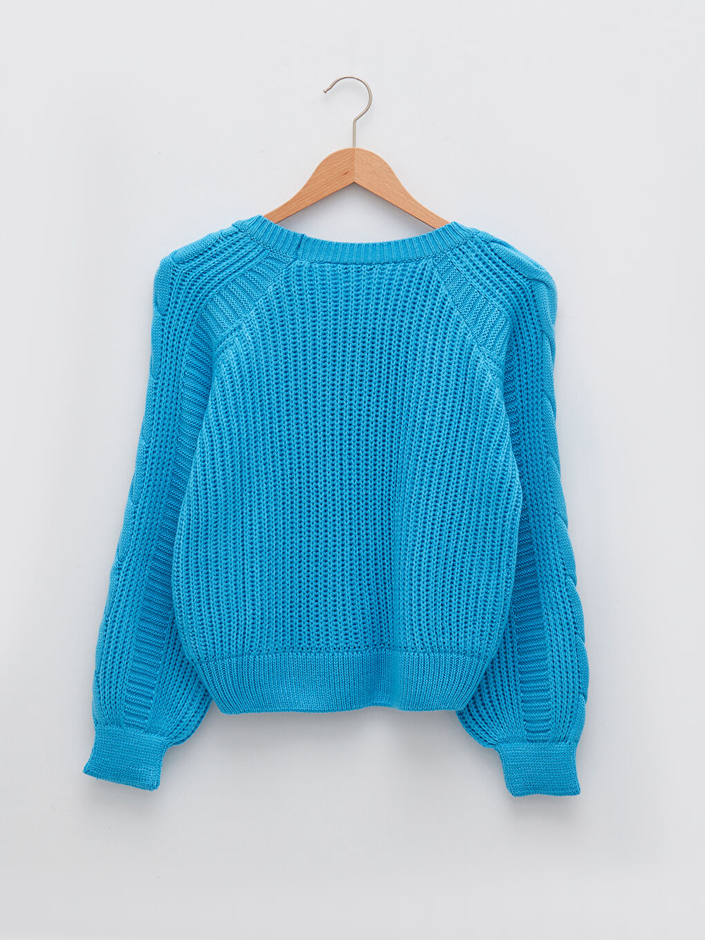 Mavi Bisiklet Yaka Kendinden Desenli Uzun Kollu Kadın Triko Kazak-6