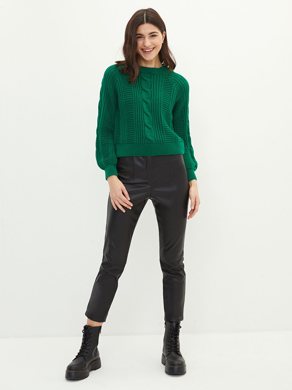 Crew Neck Self Patterned Long Sleeve Women's Knitwear Sweater-2