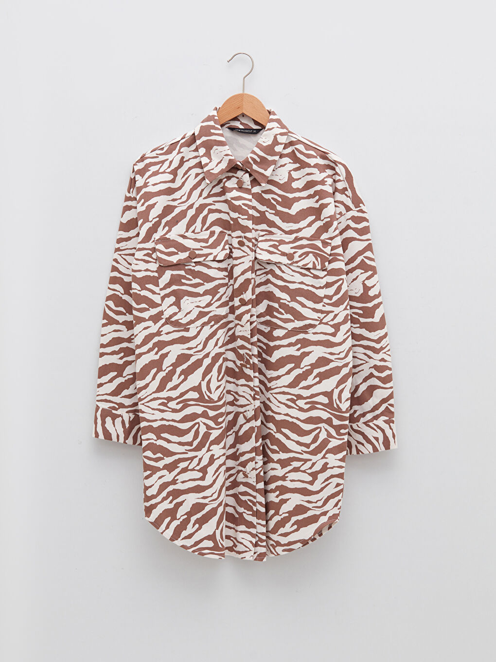 LCW Modest Desenli Uzun Kollu Gabardin Oversize Kadın Gömlek Tunik -W1KC28Z8-LQY