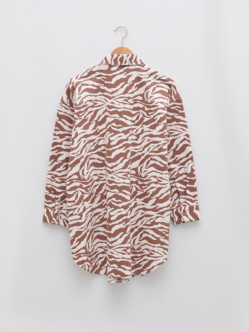 LCW Modest Desenli Uzun Kollu Gabardin Oversize Kadın Gömlek Tunik -W1KC28Z8-LQY