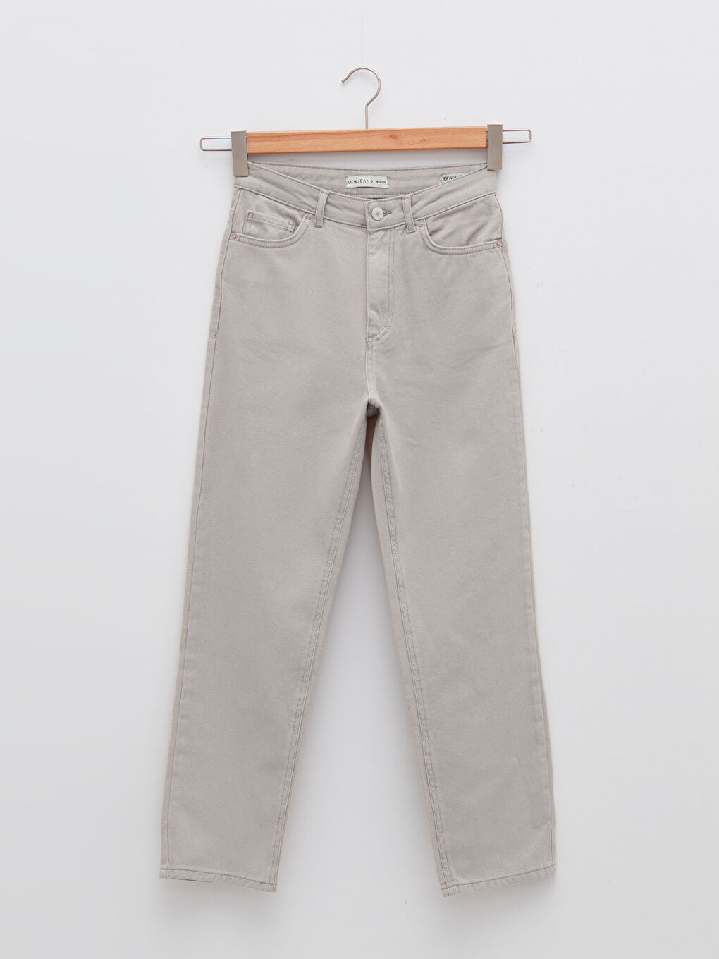 Bej Yüksek Bel Straight Fit Düz Cep Detaylı Kadın Jean Pantolon-6