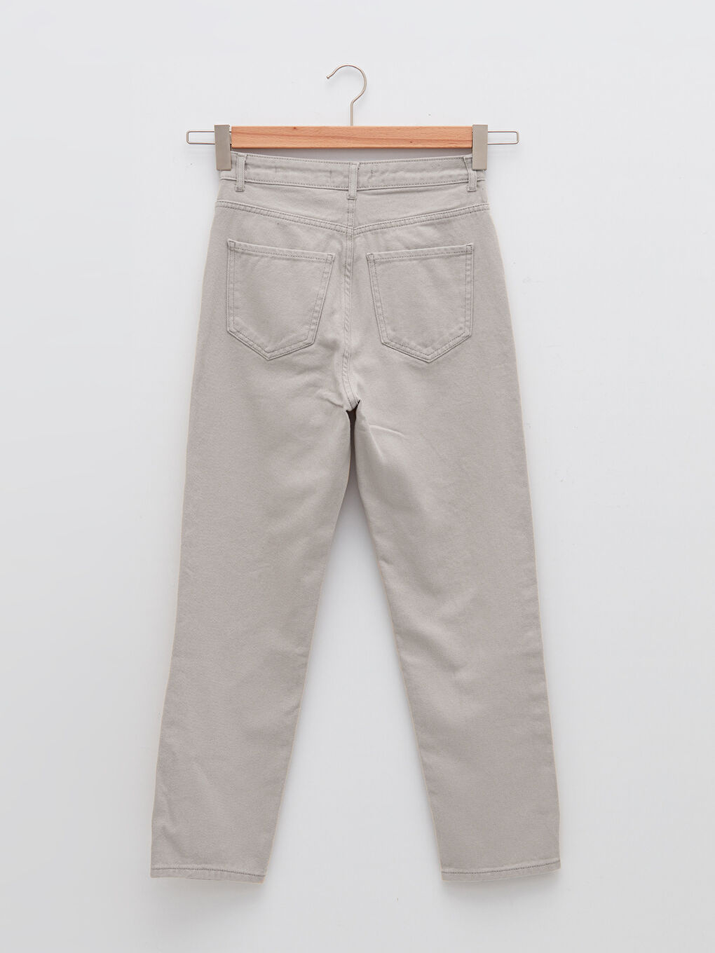 Bej Yüksek Bel Straight Fit Düz Cep Detaylı Kadın Jean Pantolon-7