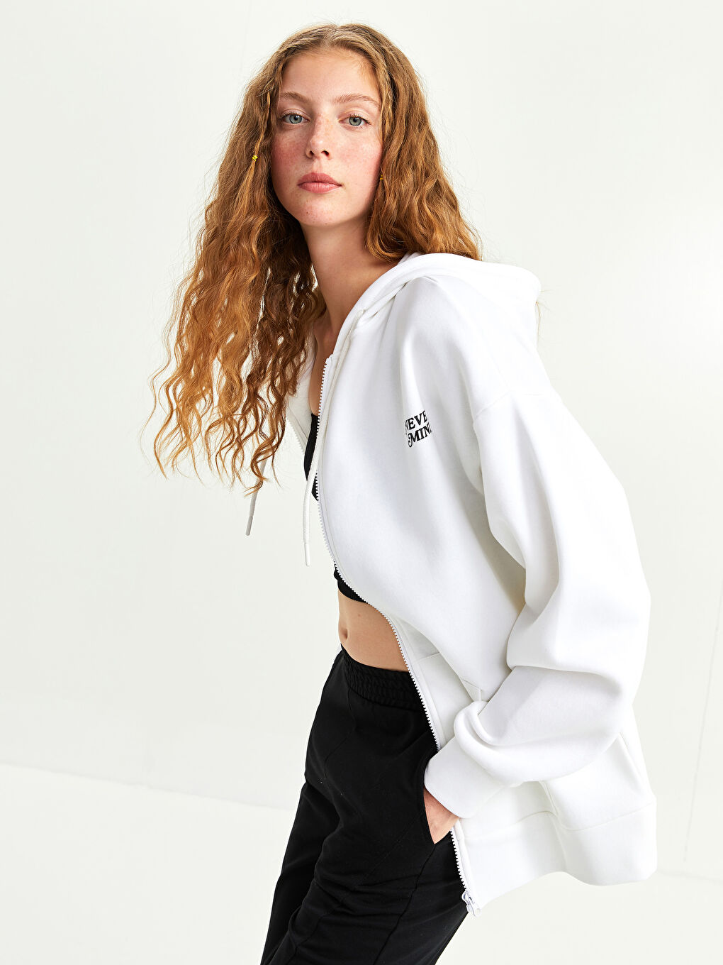 Hooded Text Printed Women's Thick Sports Cardigan