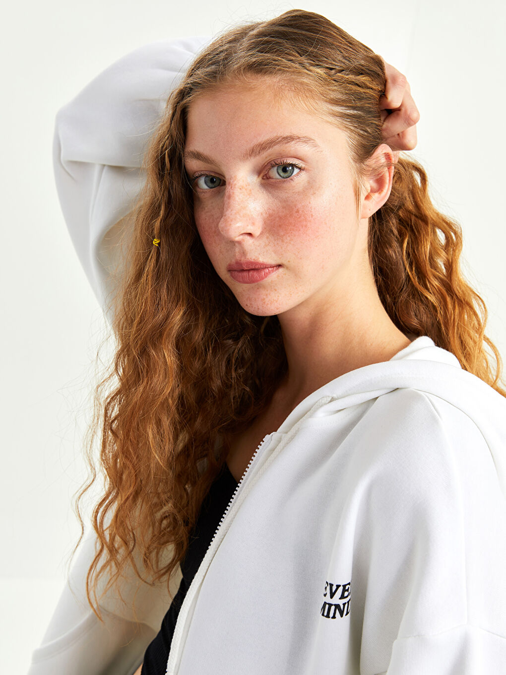 Hooded Text Printed Women's Thick Sports Cardigan-2