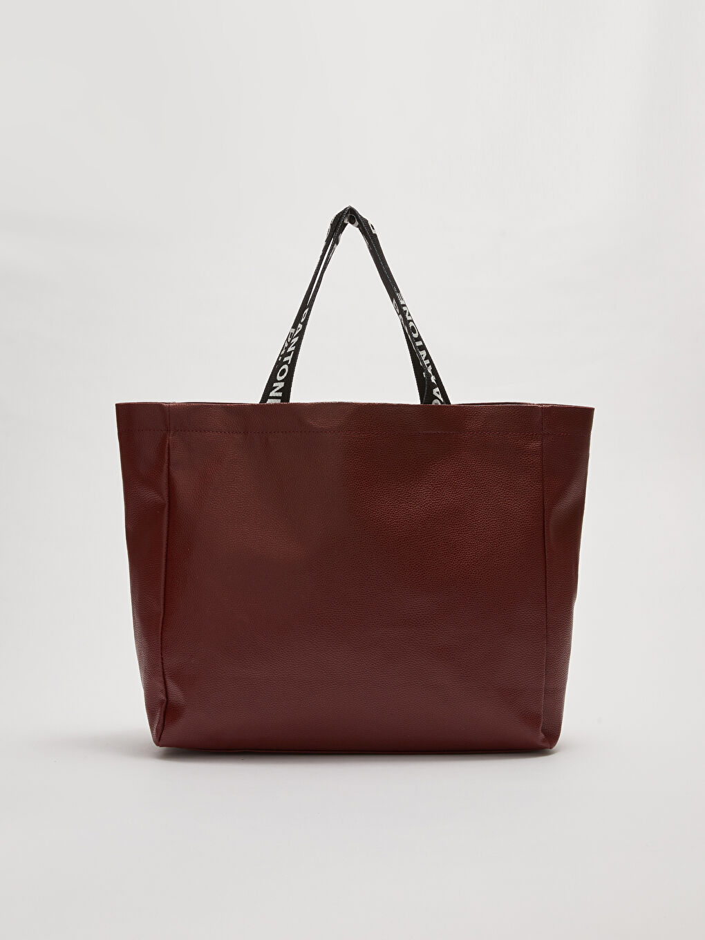 Pantone Bordo Deri Görünümlü Etiket Baskılı Kadın Tote Çanta - 3