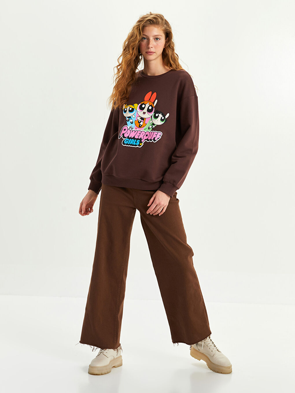Crew Neck Powerpuff Girls Printed Women's Thick Sweatshirt-1