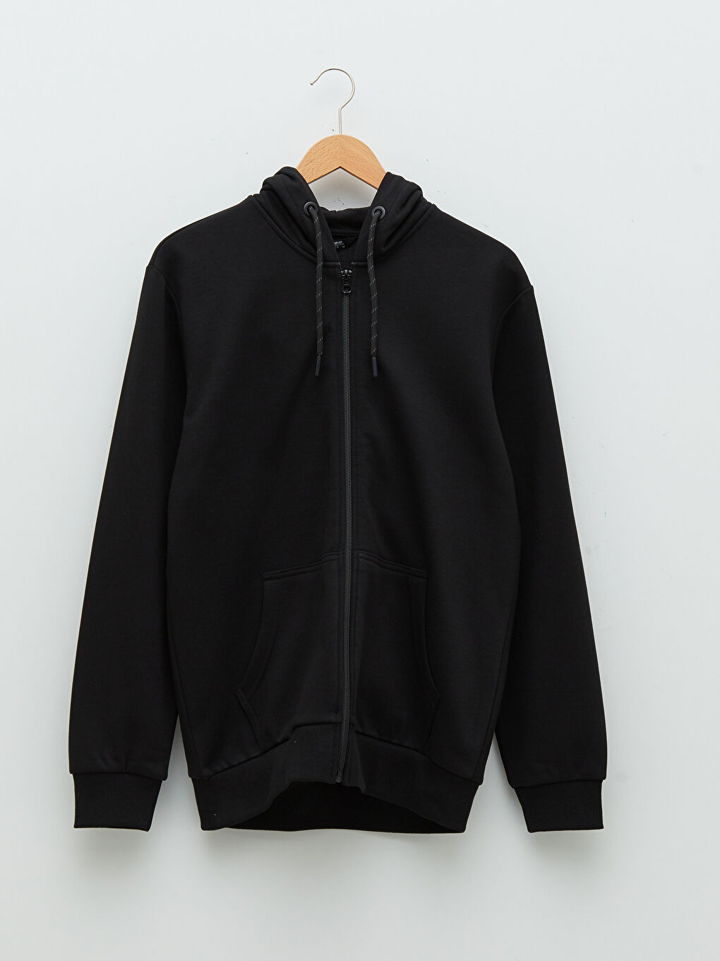 Siyah Kapüşonlu Uzun Kollu Erkek Fermuarlı Sweatshirt-4