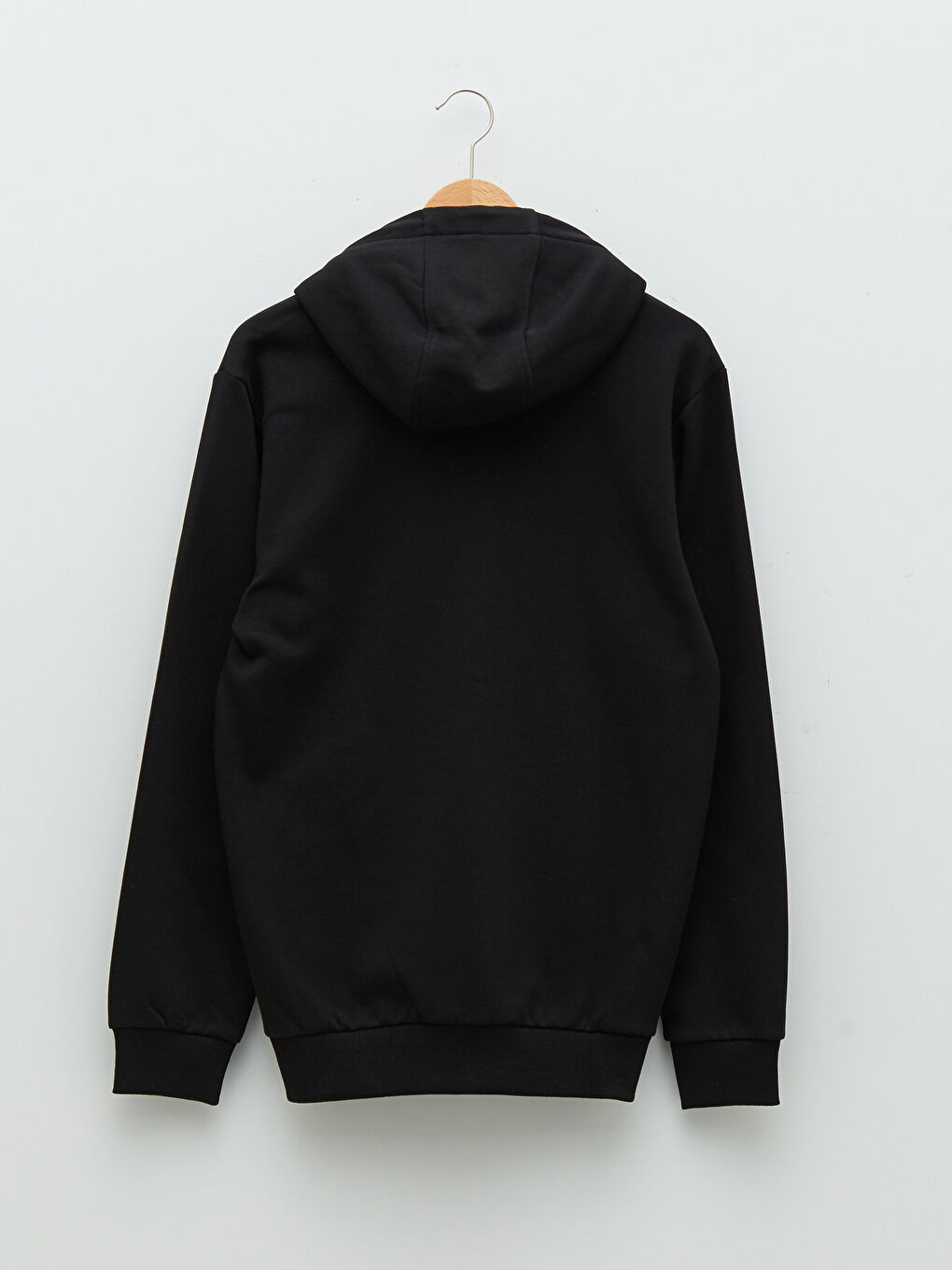 Siyah Kapüşonlu Uzun Kollu Erkek Fermuarlı Sweatshirt-5
