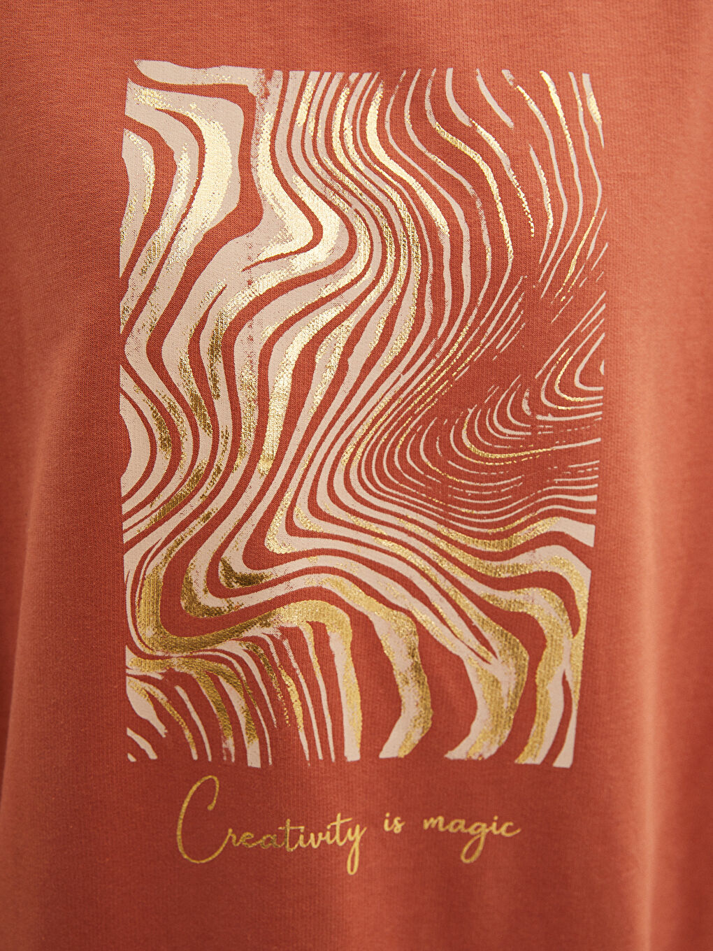 Kahverengi Dik Yaka Baskılı Oversize Kadın Kalın Sweatshirt Tunik-2