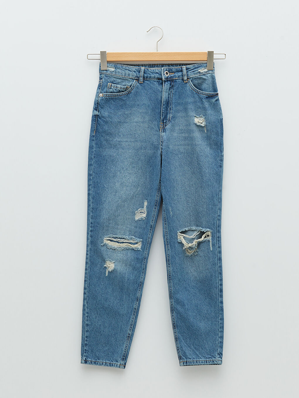 سروال دينيم روديو بجيوب مفصلة موم فيت بخصر مرتفع نساء-5