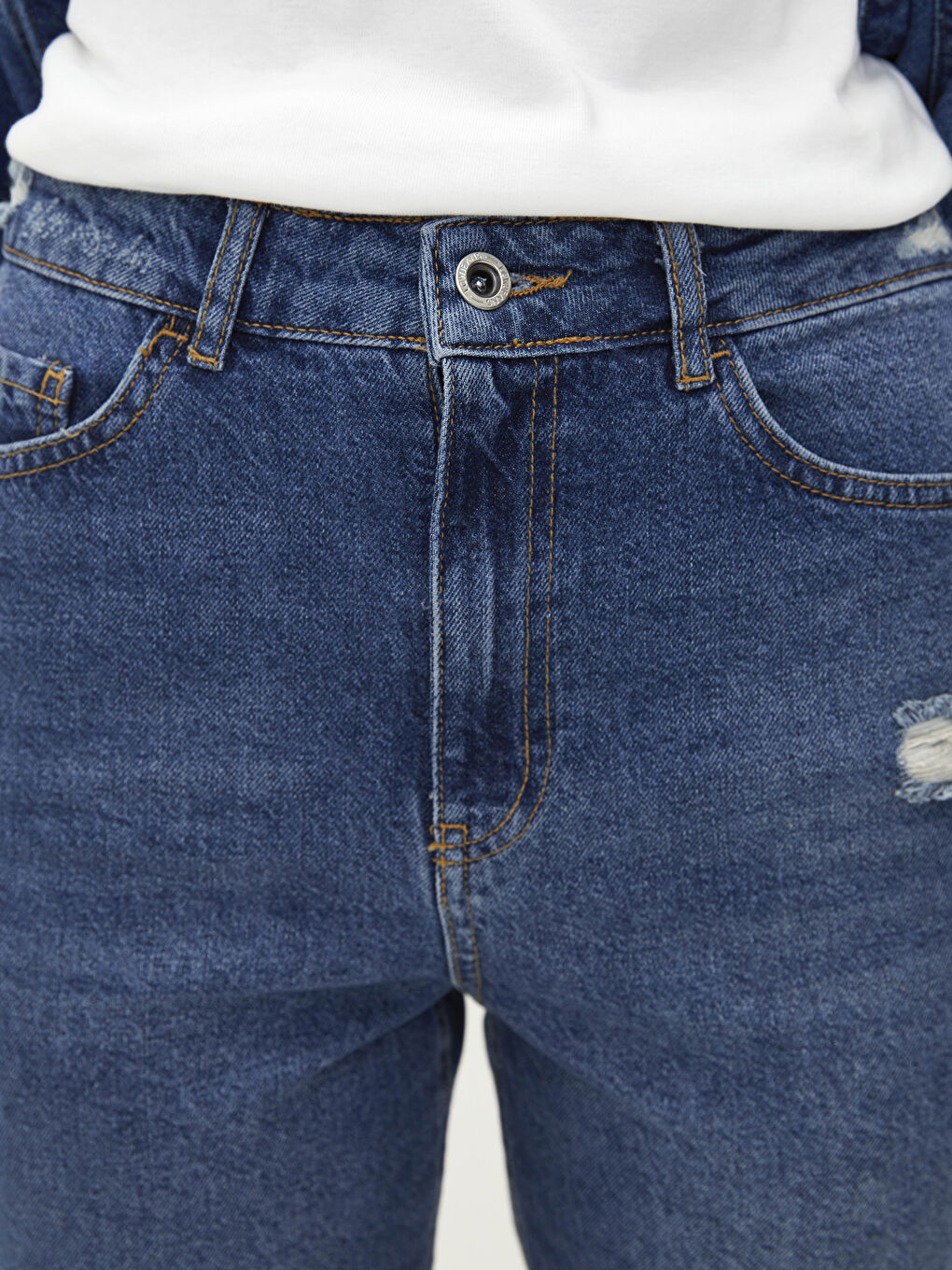 LCW Jeans Orta İndigo Rodeo Yüksel Bel Mom Fit Cep Detaylı Kadın Rodeo Jean Pantolon - 3