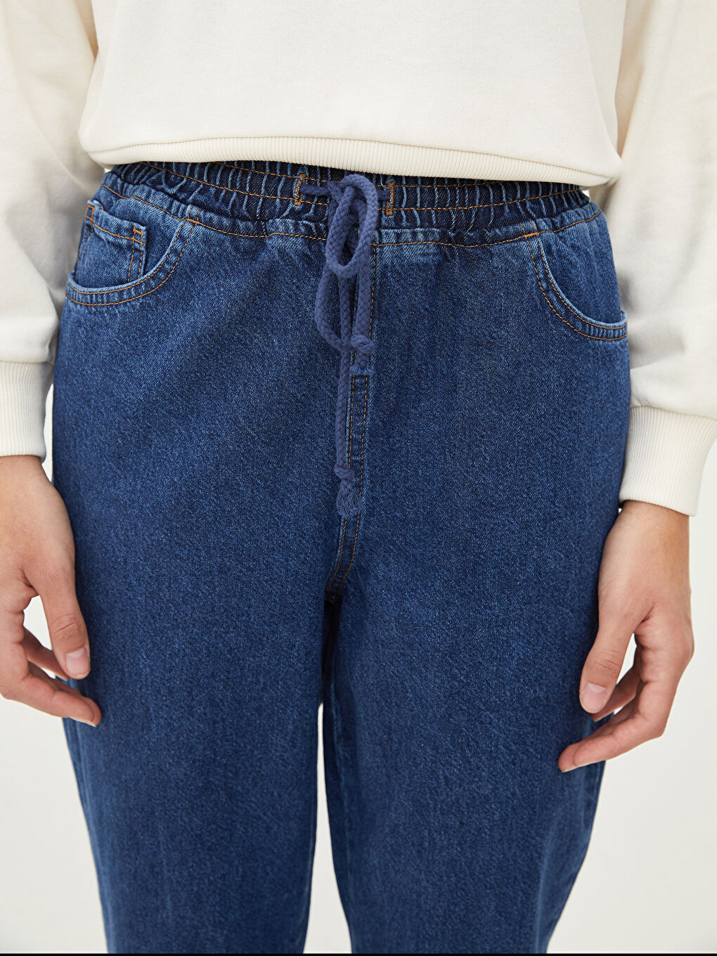 İndigo Yüksek Bel Jogger Kadın Jean Pantolon-2