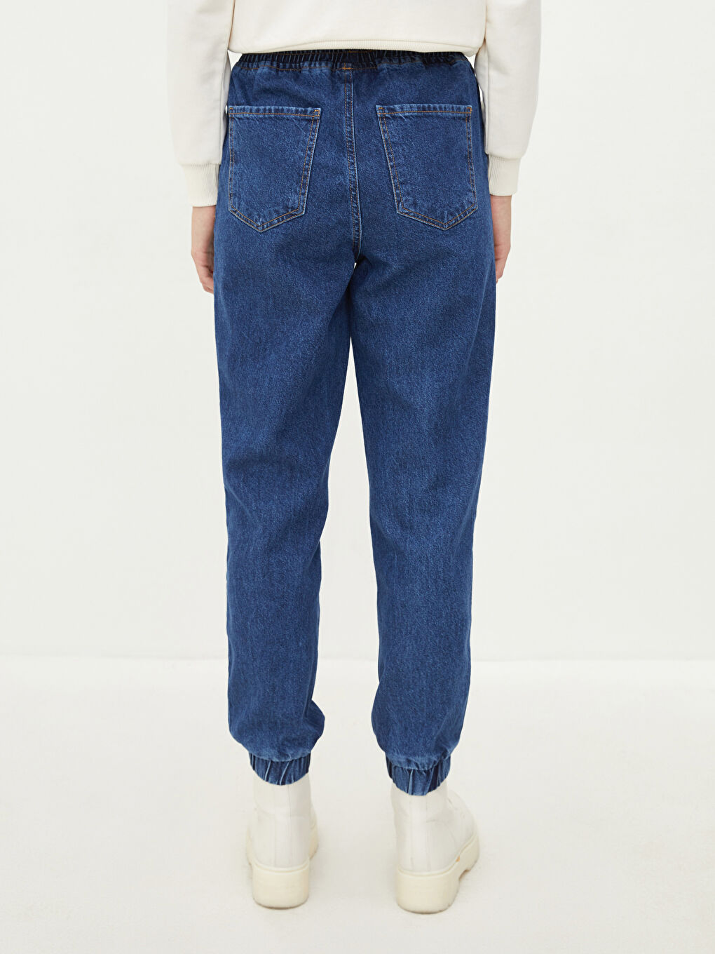 İndigo Yüksek Bel Jogger Kadın Jean Pantolon-4