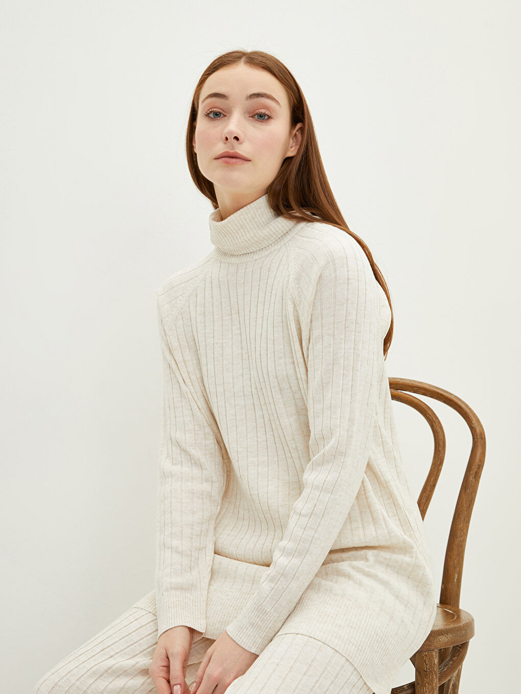 Tunique en Tricot à Col Roulé Uni à Manches Longues pour Femmes