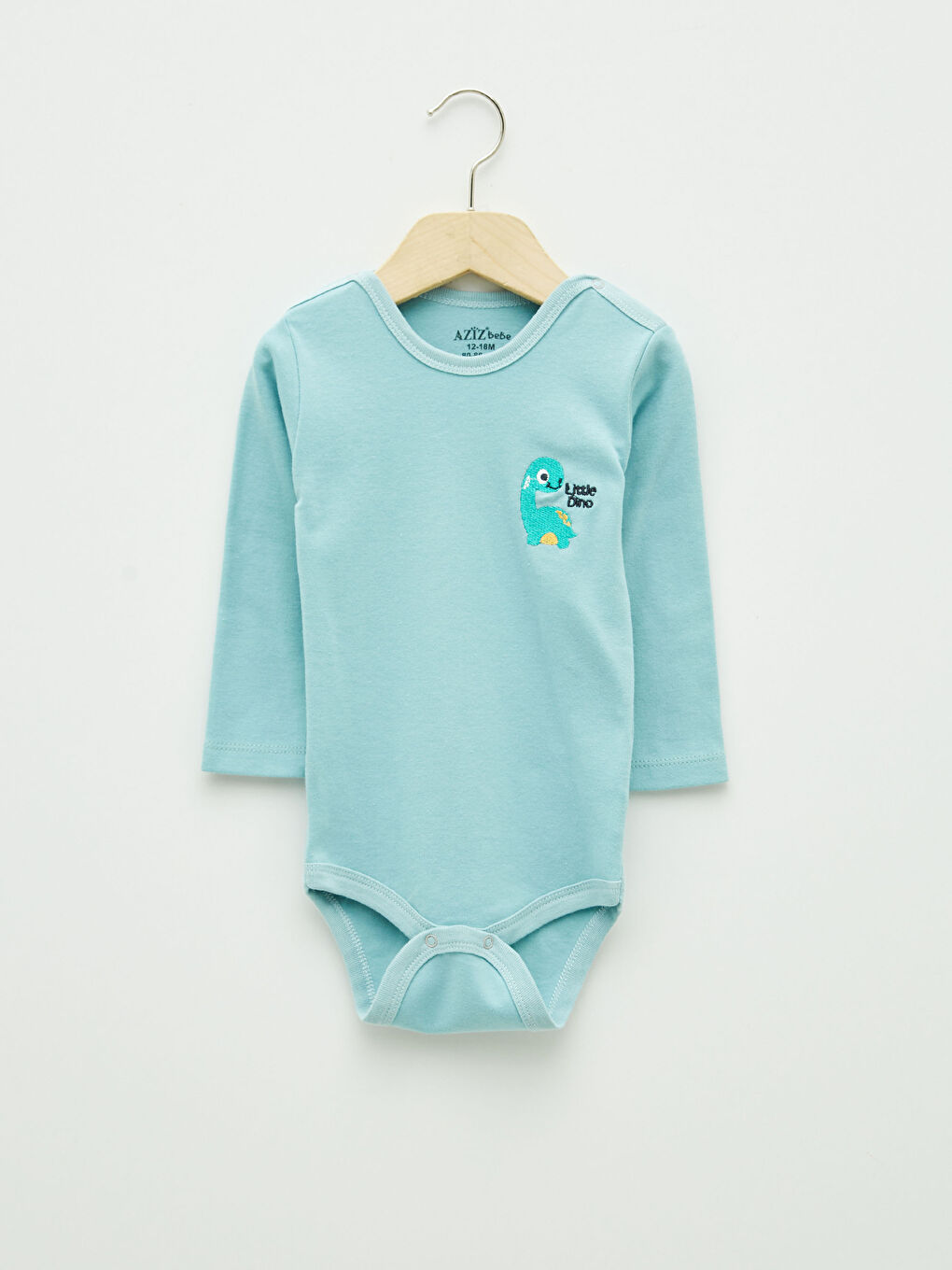 Crew Neck Embroidery Detailed Long Sleeve Cotton Baby Boy Snap Button Body